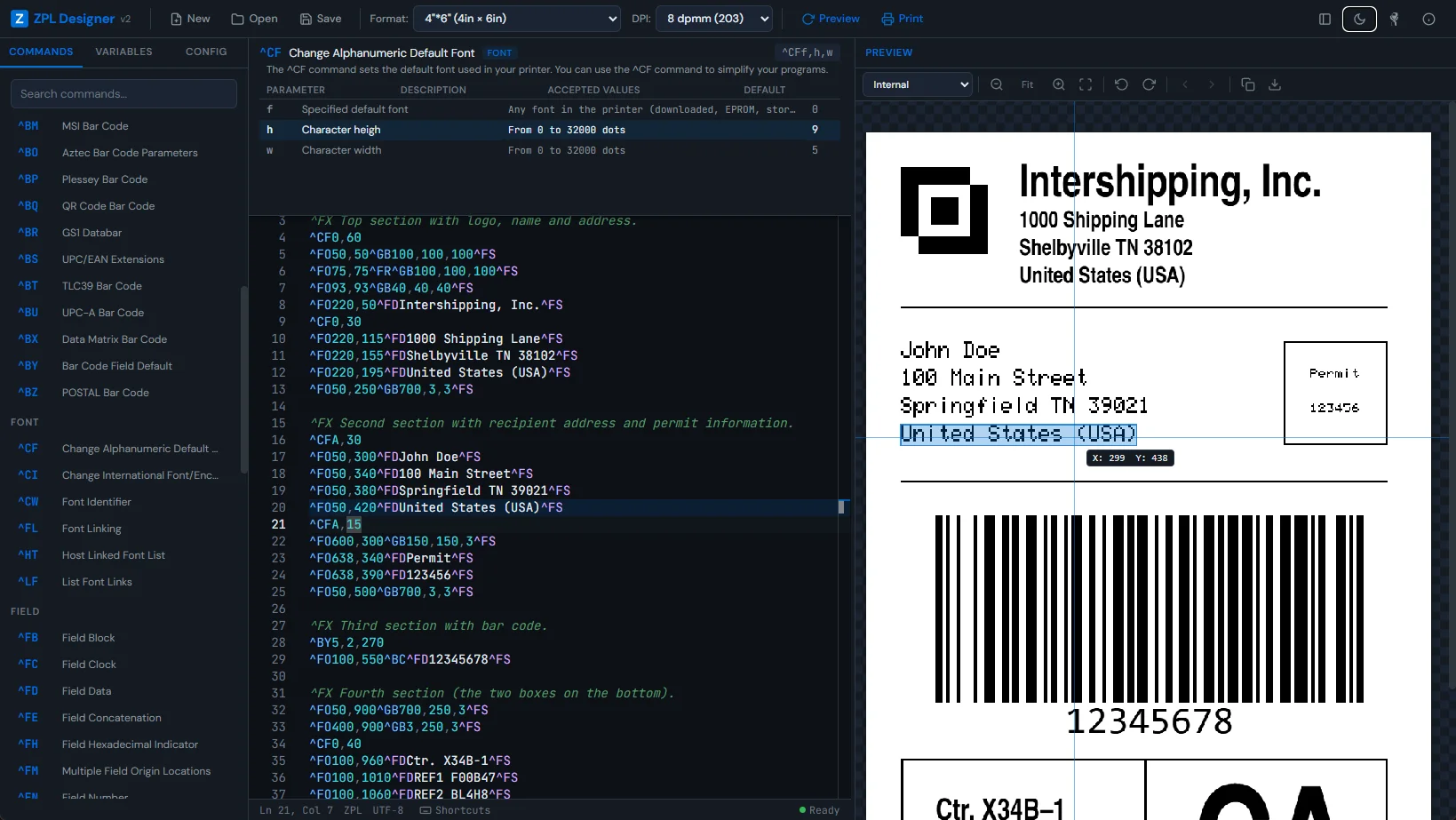ZPL Designer v2 — Code-to-preview highlighting